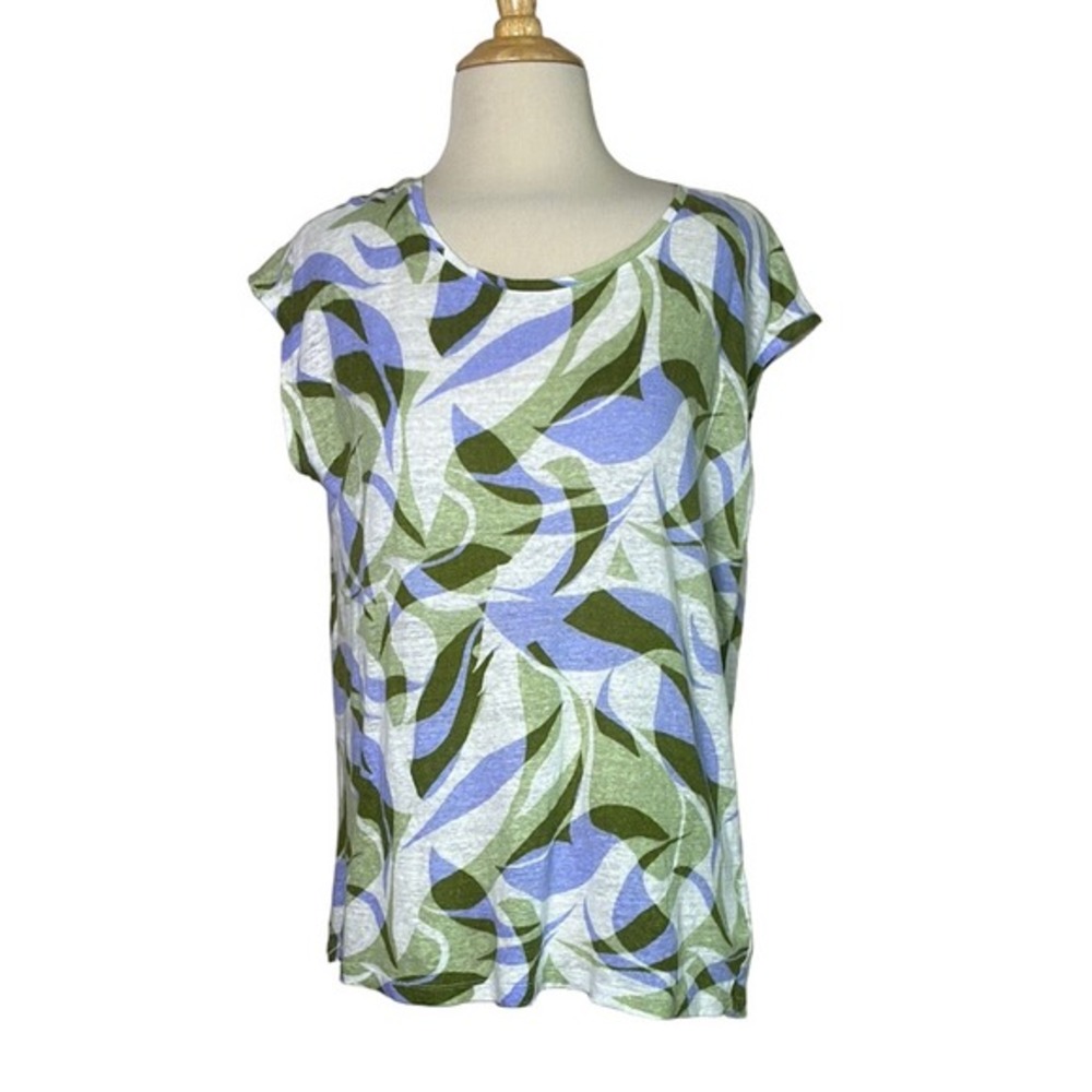 NICOLE MILLER Women Large 100% Linen Button‎ Back Top Beachy Summer Artsy Boho